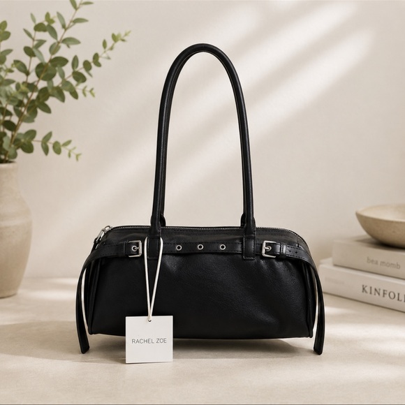 Rachel Zoe Handbags - Rachel Zoe Black Leather Shoulder Satchel with Silver Hardware